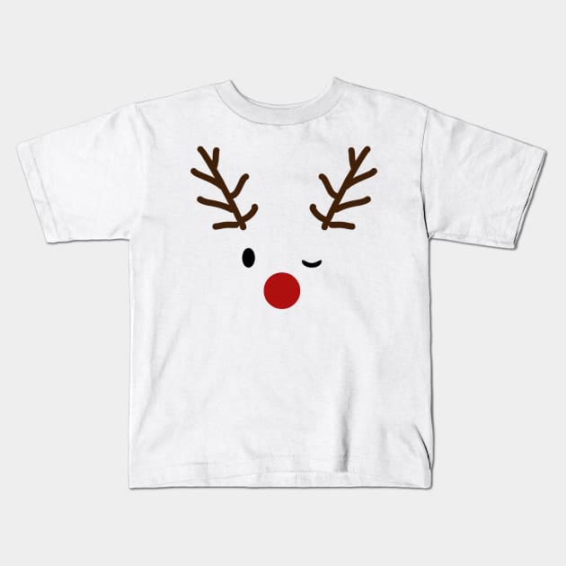 Fun Christmas Spirit Red Nosed Reindeer Wink Cute & Simple Kids T-Shirt by twizzler3b